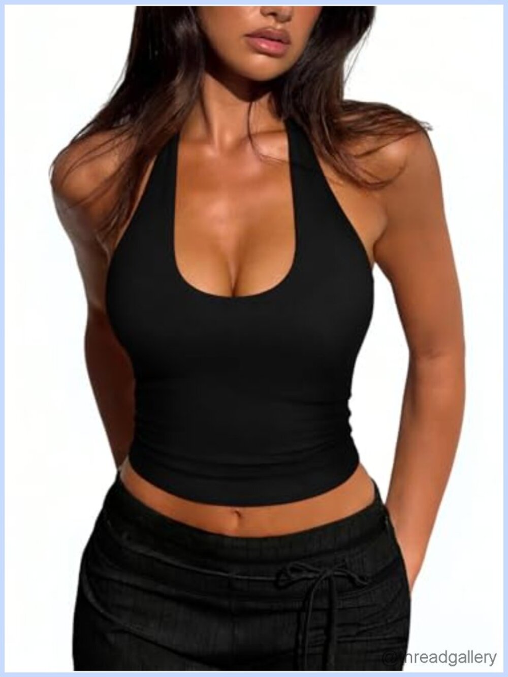 Women's Halter Crop Tank Top Backless Double-Lined Stretchy